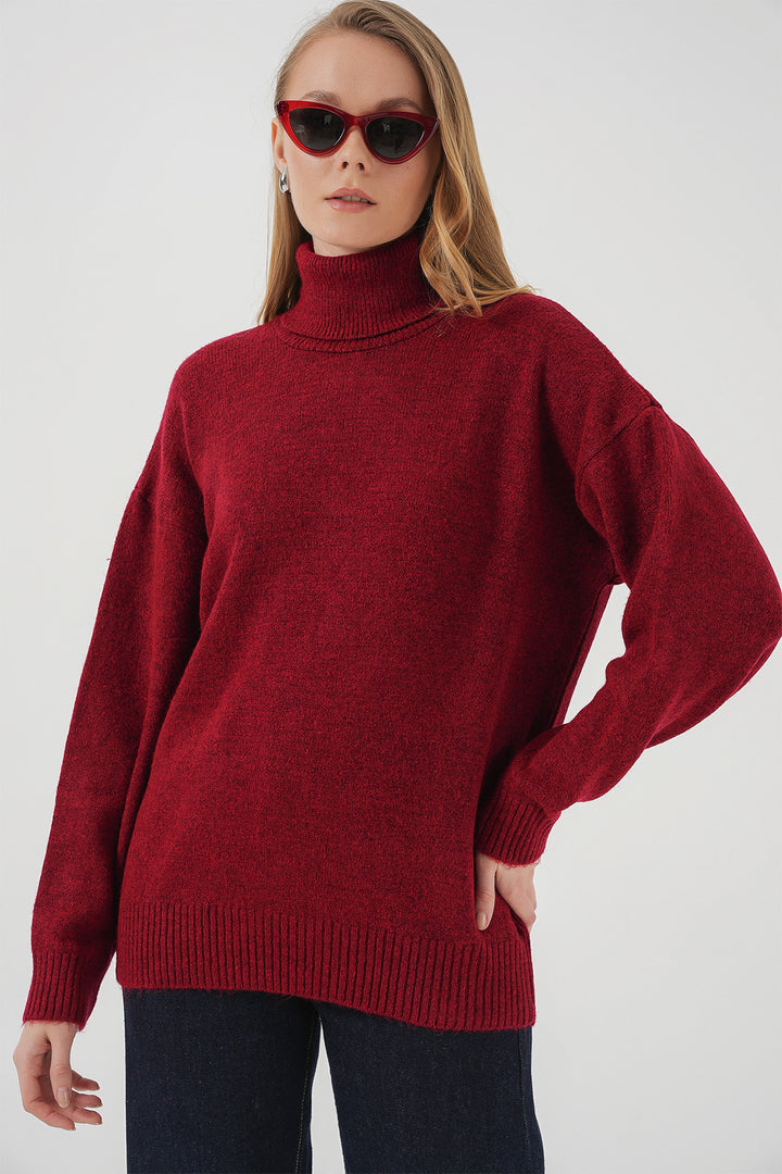 BGD Women Woman Fisherman Collar Oversized Sweater - Red - Paterson