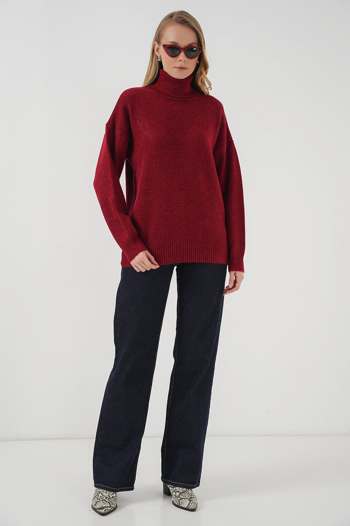 BGD Women Woman Fisherman Collar Oversized Sweater - Red - Paterson