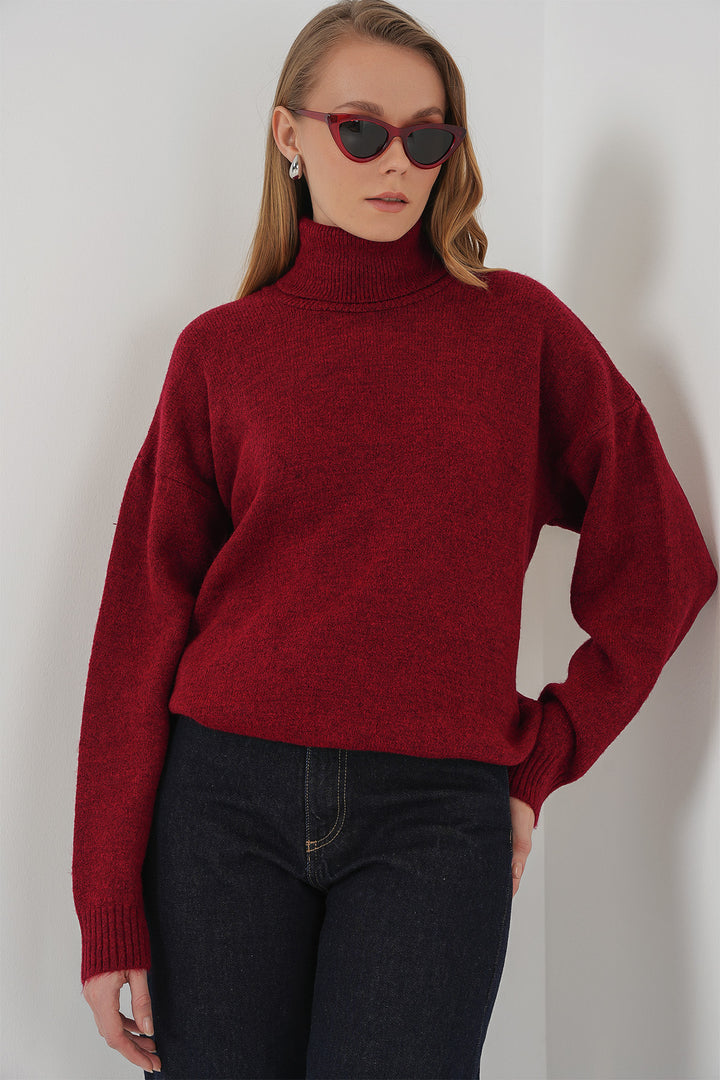 BGD Women Woman Fisherman Collar Oversized Sweater - Red - Paterson