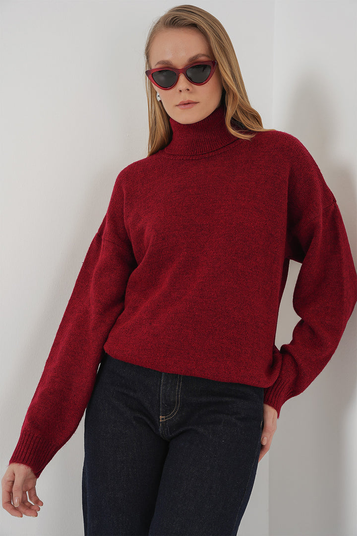 BGD Women Woman Fisherman Collar Oversized Sweater - Red - Paterson