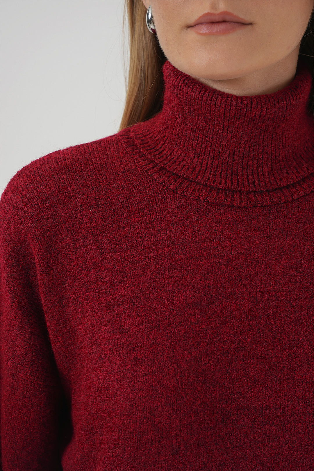 BGD Women Woman Fisherman Collar Oversized Sweater - Red - Paterson