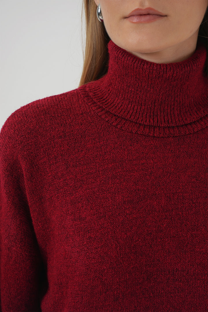 BGD Women Woman Fisherman Collar Oversized Sweater - Red - Paterson