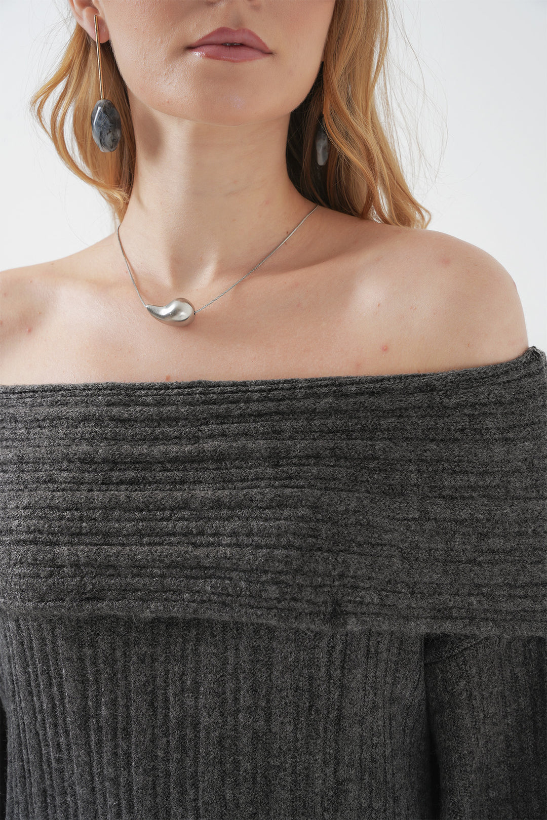 BGD Women Madonna Collar Oversized Sweater Dress - Anthracite - Pocatello