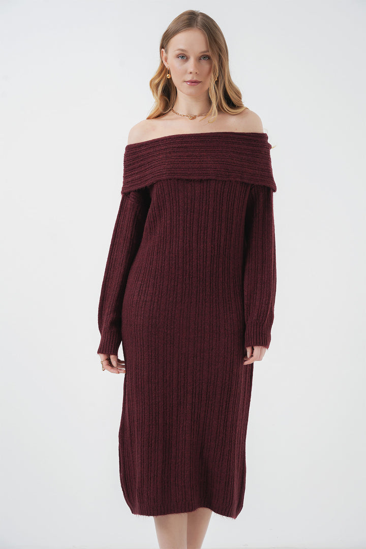 BGD Women Madonna Collar Oversized Sweater Dress - Burgundy - Fayetteville
