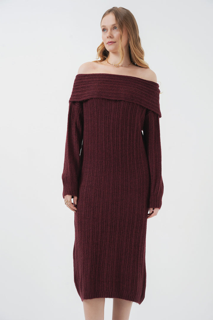BGD Women Madonna Collar Oversized Sweater Dress - Burgundy - Fayetteville