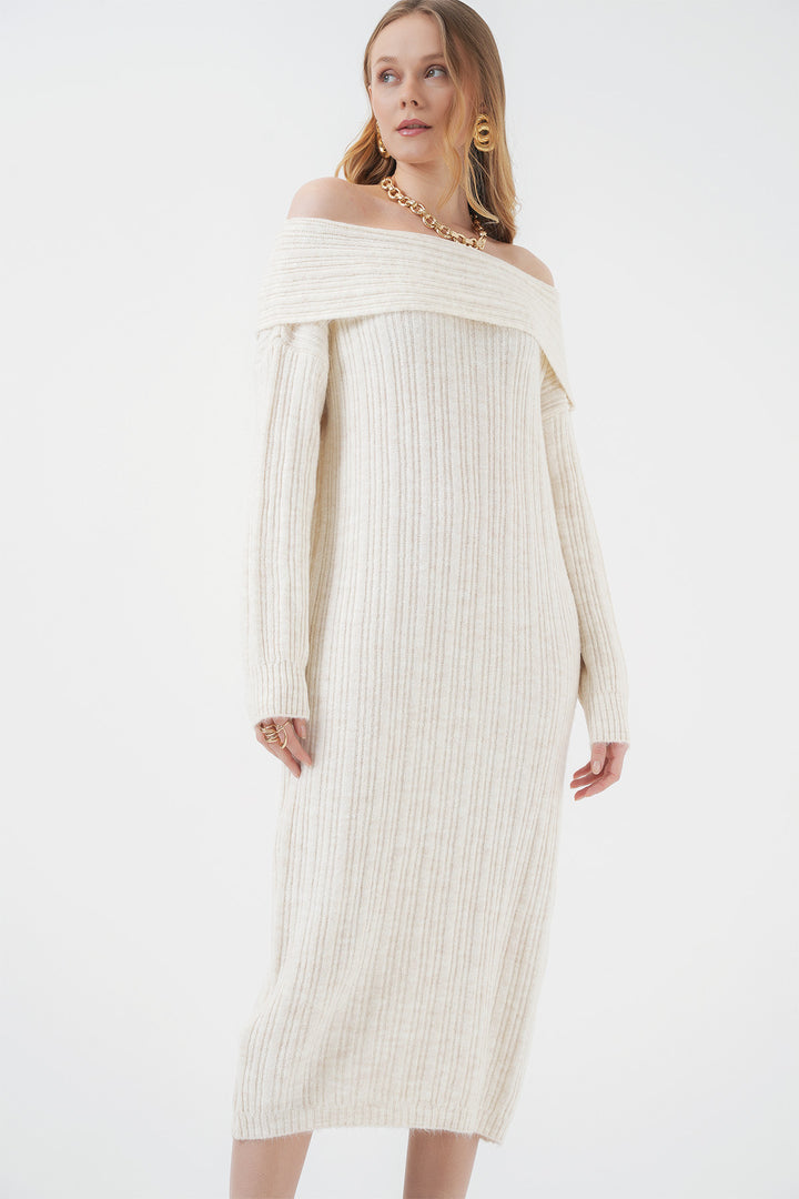 BGD Women Madonna Collar Oversized Sweater Dress - Ecru - Brookfield