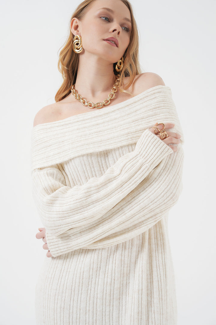 BGD Women Madonna Collar Oversized Sweater Dress - Ecru - Brookfield