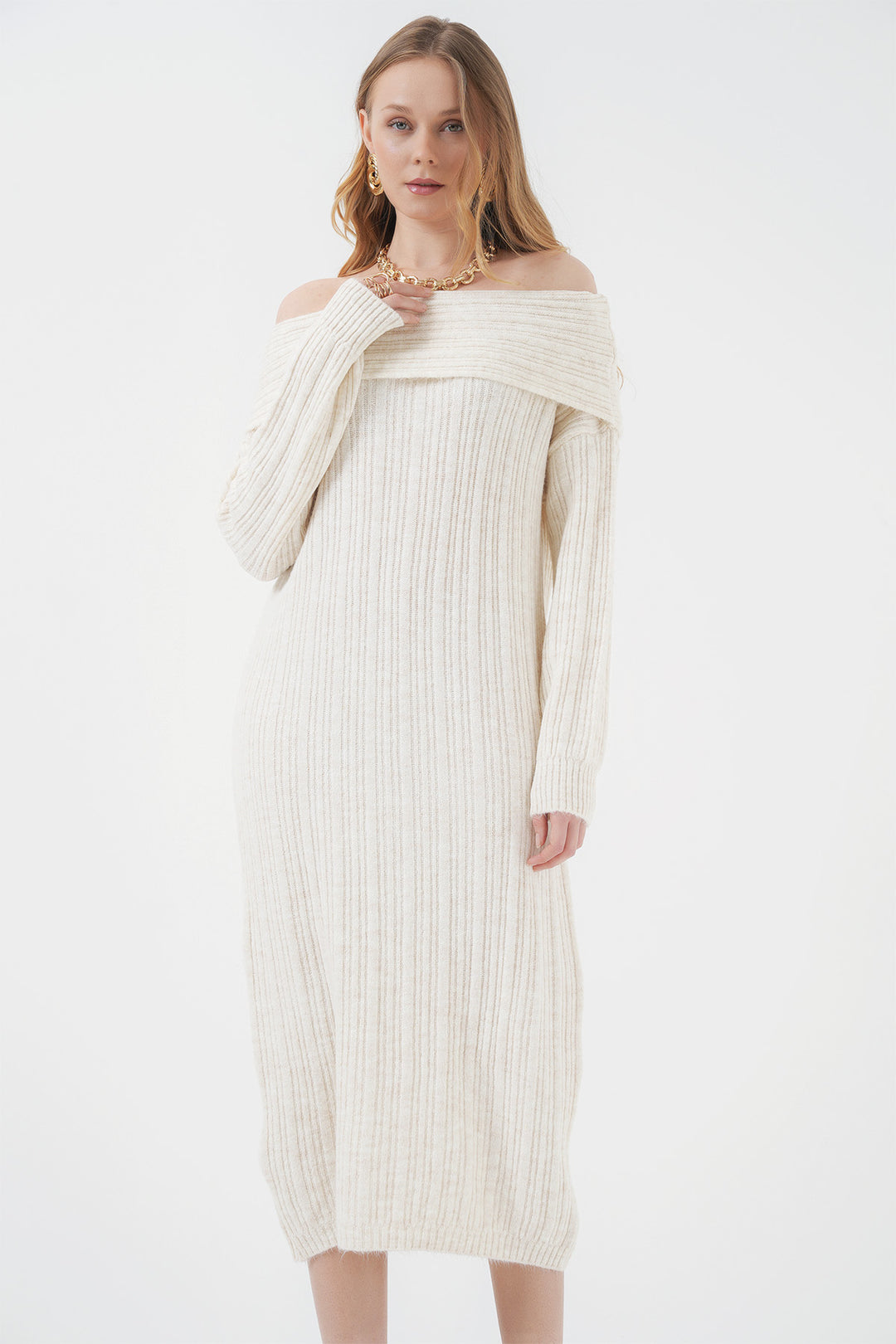 BGD Women Madonna Collar Oversized Sweater Dress - Ecru - Brookfield