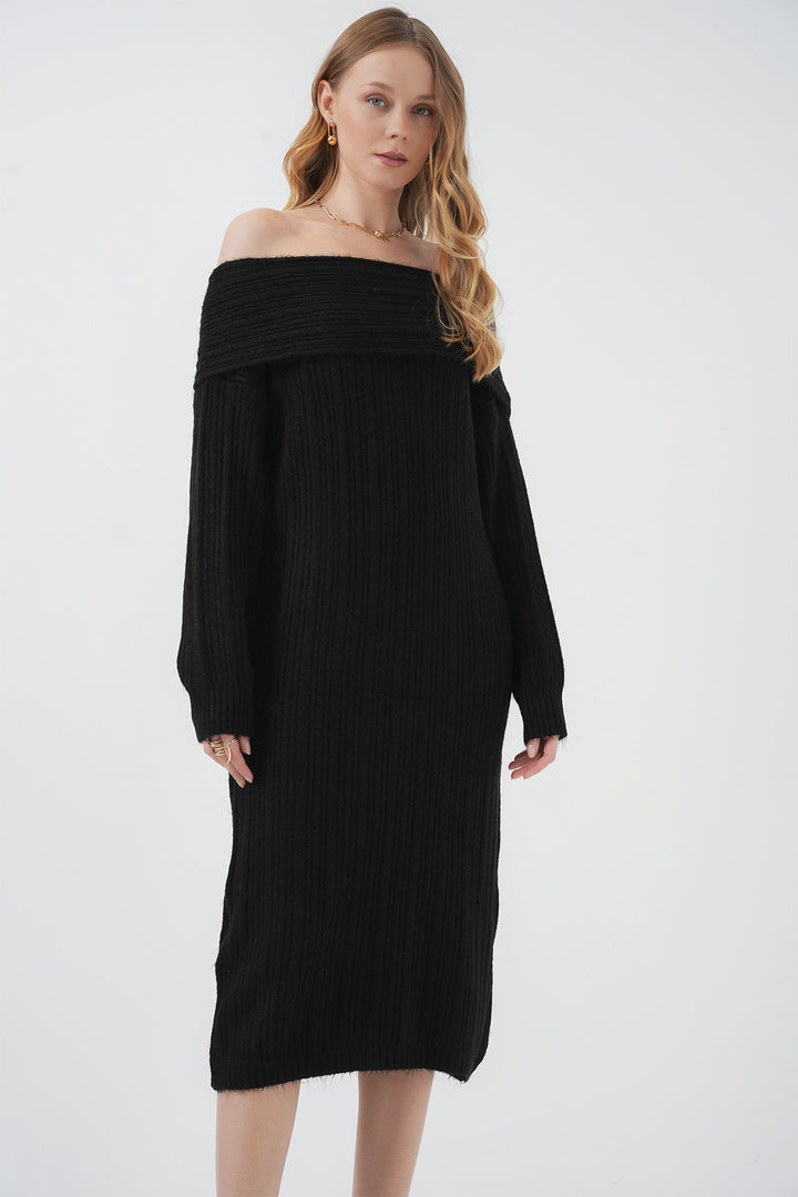 BGD Women Madonna Collar Oversized Sweater Dress - Black - Eccles