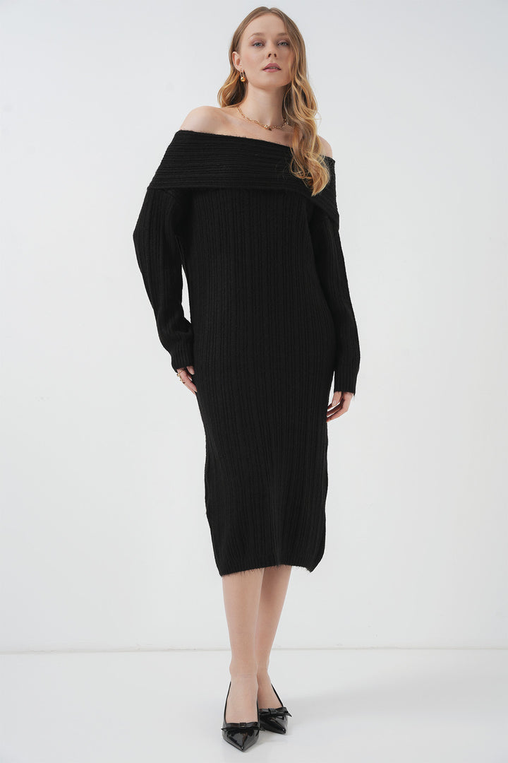 BGD Women Madonna Collar Oversized Sweater Dress - Black - Eccles