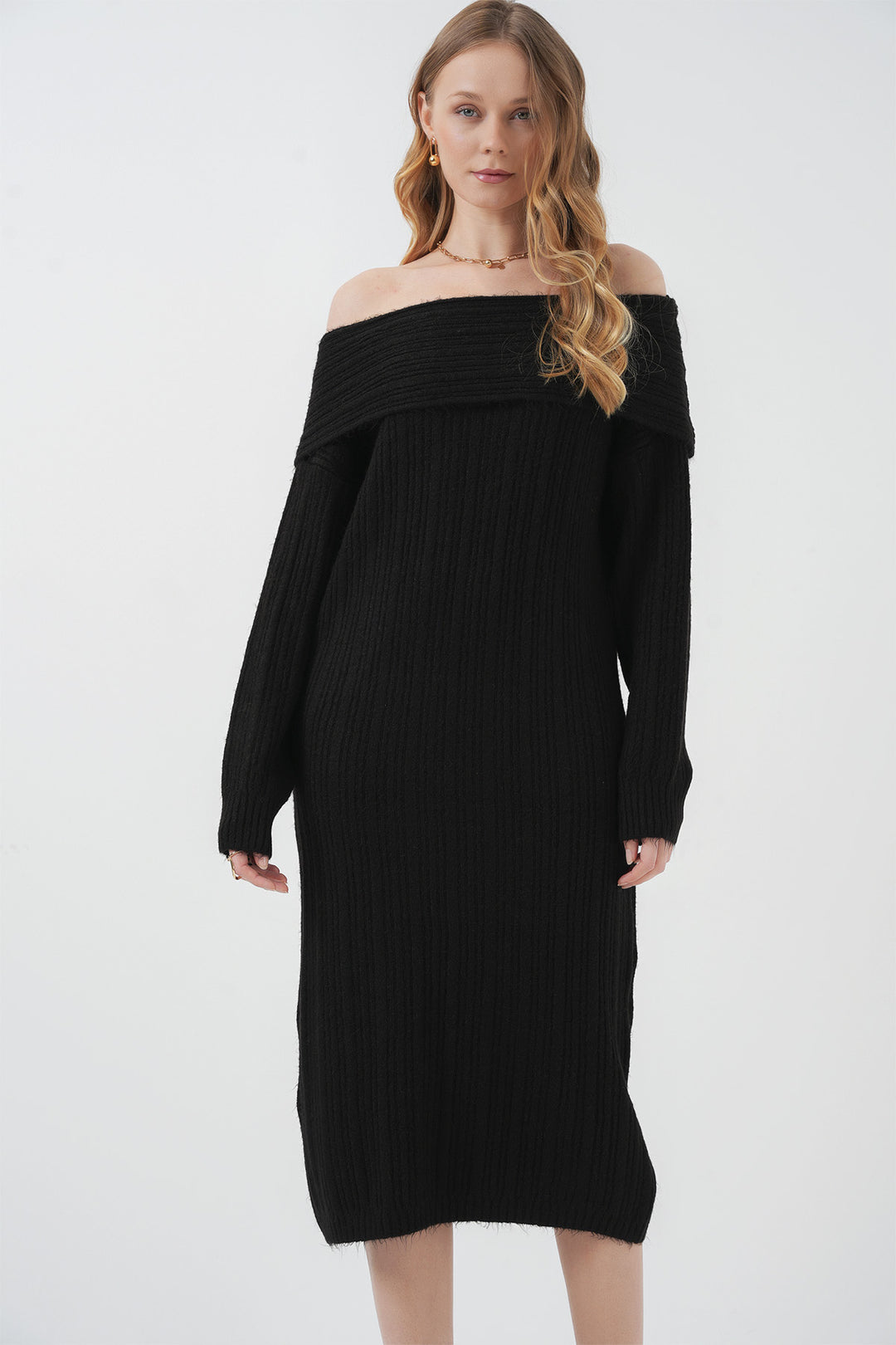 BGD Women Madonna Collar Oversized Sweater Dress - Black - Eccles
