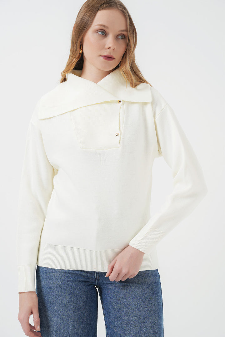 BGD Women Wide Neck Sweater - Ecru - Francavilla Fontana