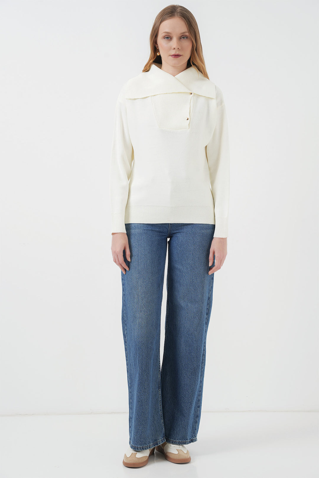 BGD Women Wide Neck Sweater - Ecru - Francavilla Fontana