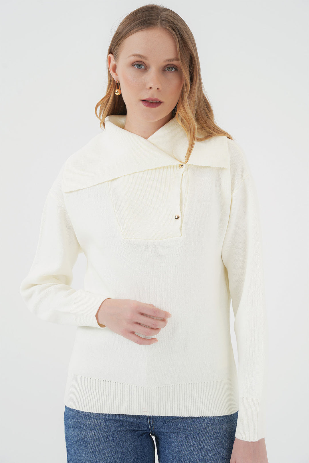 BGD Women Wide Neck Sweater - Ecru - Francavilla Fontana