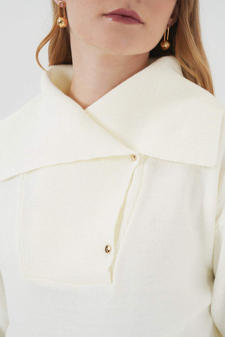 BGD Women Wide Neck Sweater - Ecru - Francavilla Fontana