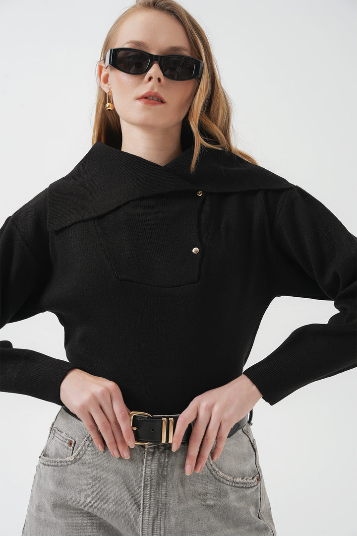 BGD Women Wide Neck Sweater - Black - Carmichael