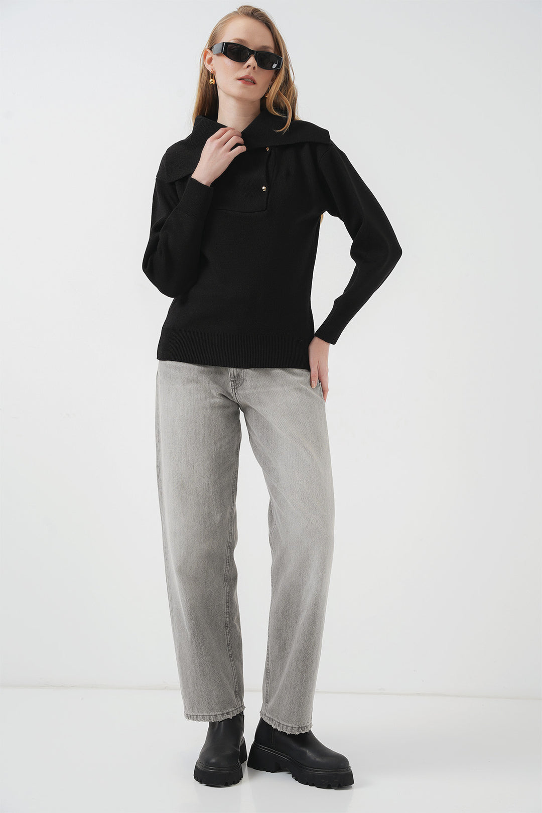BGD Women Wide Neck Sweater - Black - Carmichael
