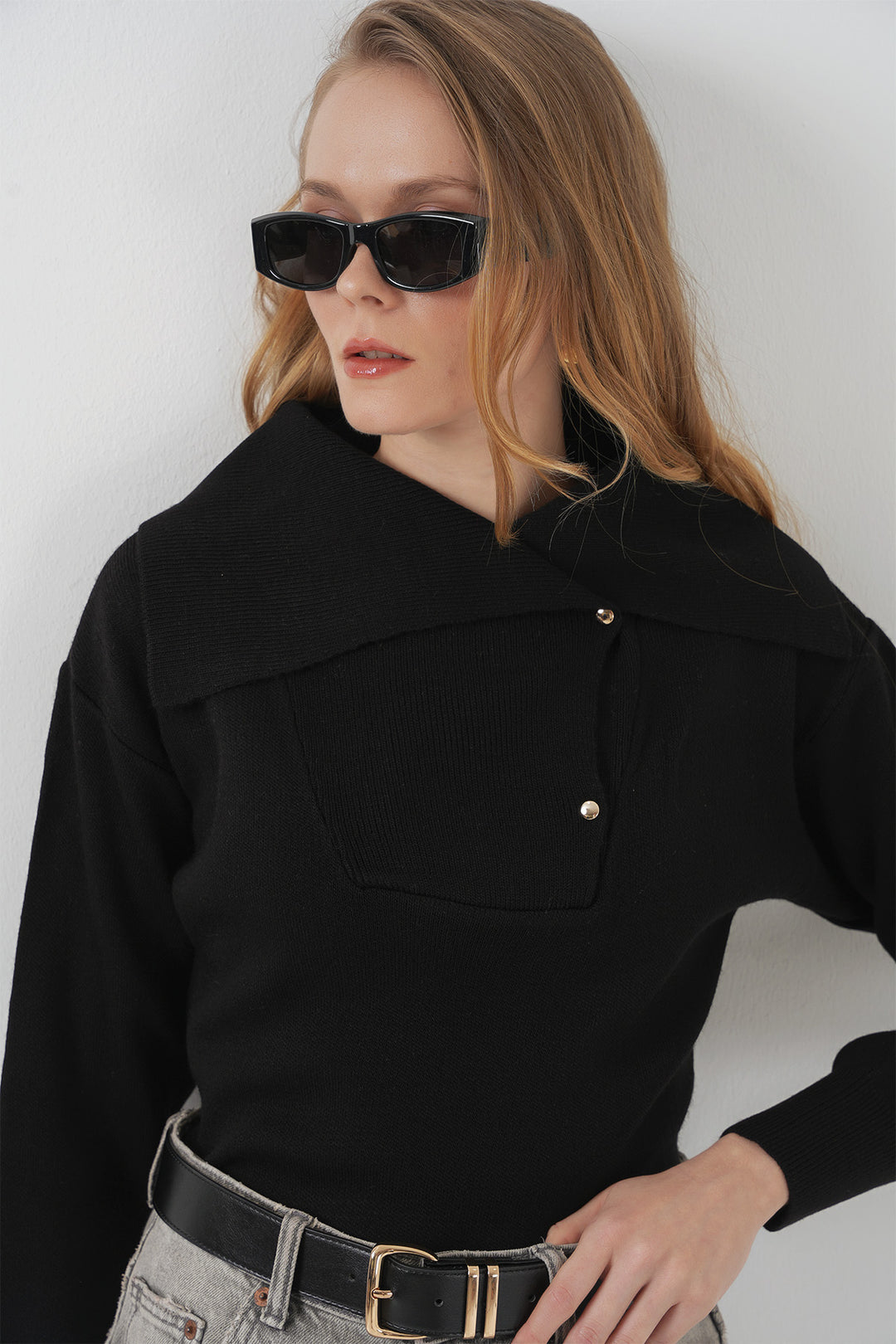BGD Women Wide Neck Sweater - Black - Carmichael