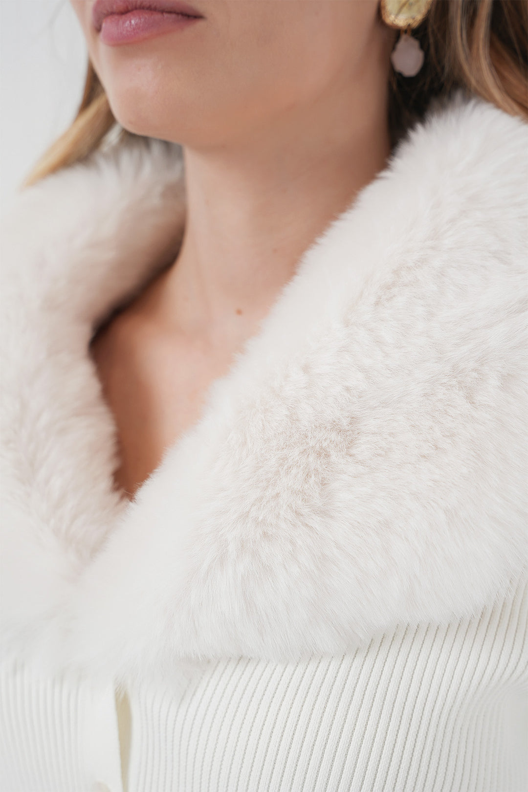 BGD Women Fur Collar Knit Cardigan - White - Canterbury