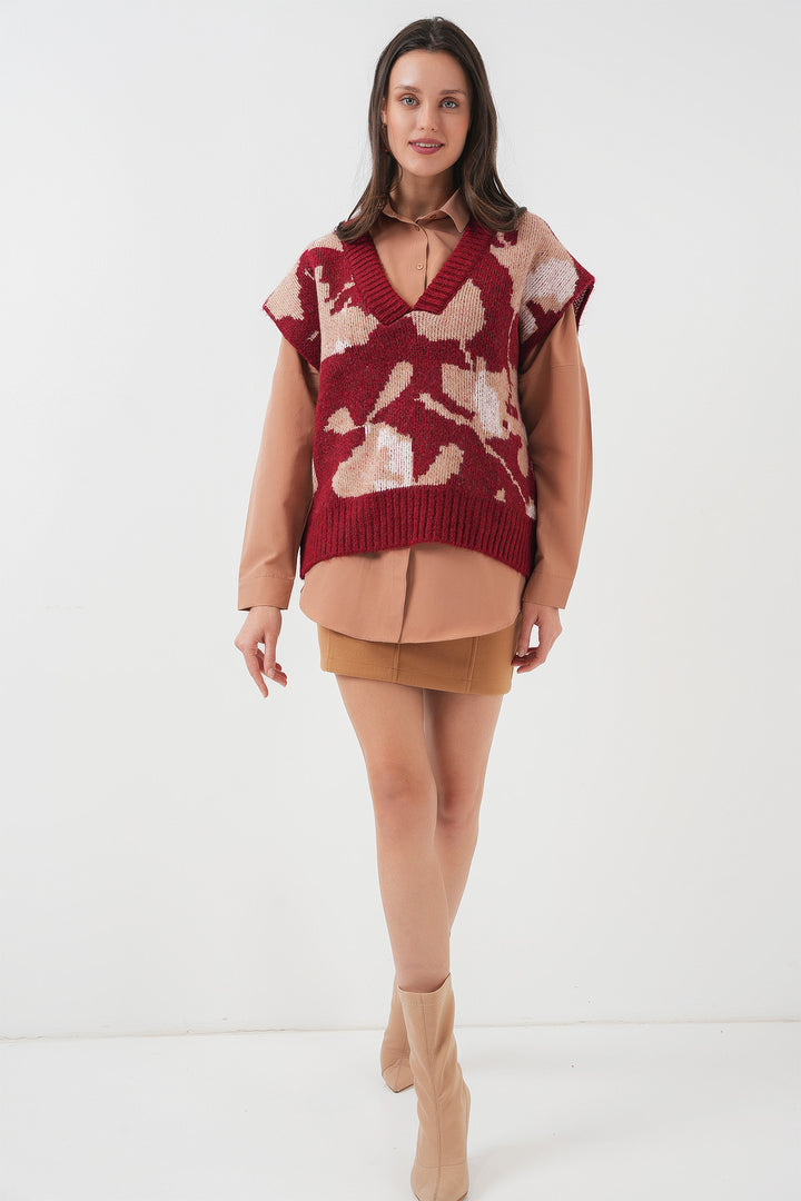 BGD Women Women's Oversized Knit Sweater - Burgundy - Zalău