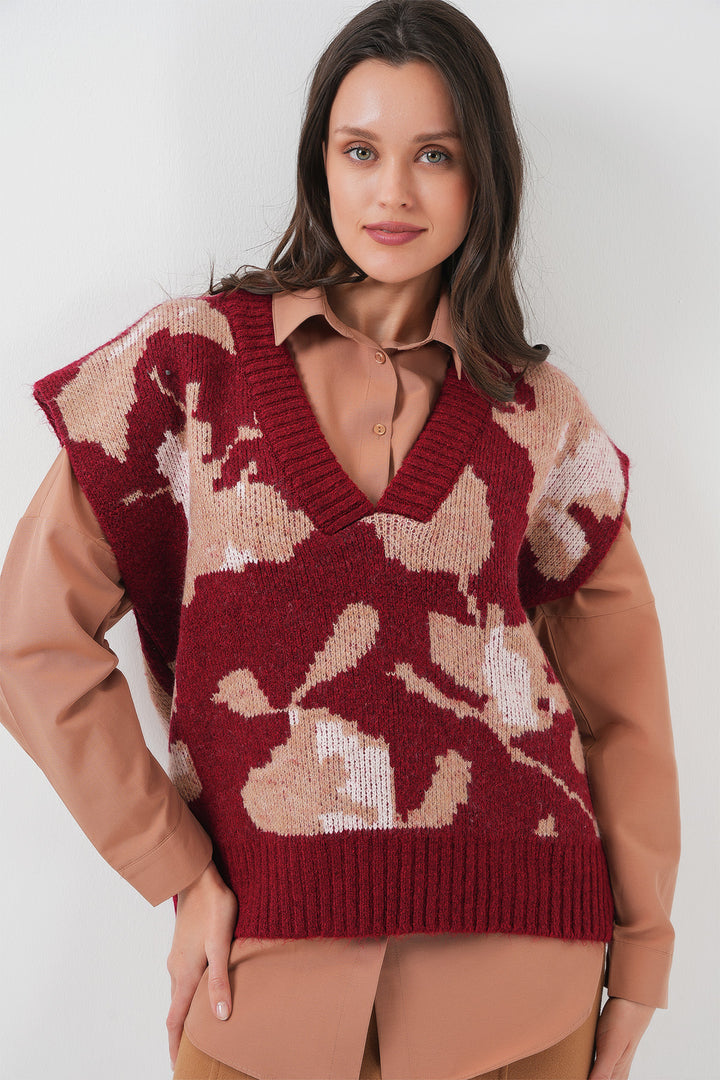 BGD Women Women's Oversized Knit Sweater - Burgundy - Zalău