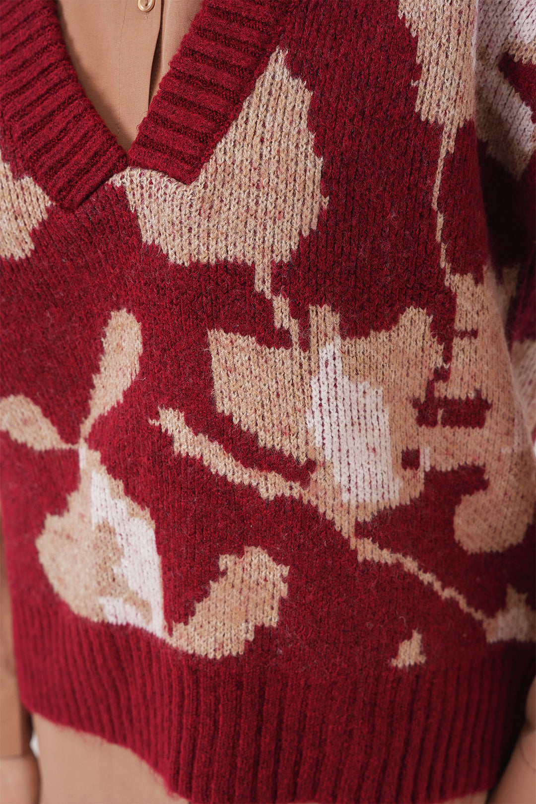 BGD Women Women's Oversized Knit Sweater - Burgundy - Zalău