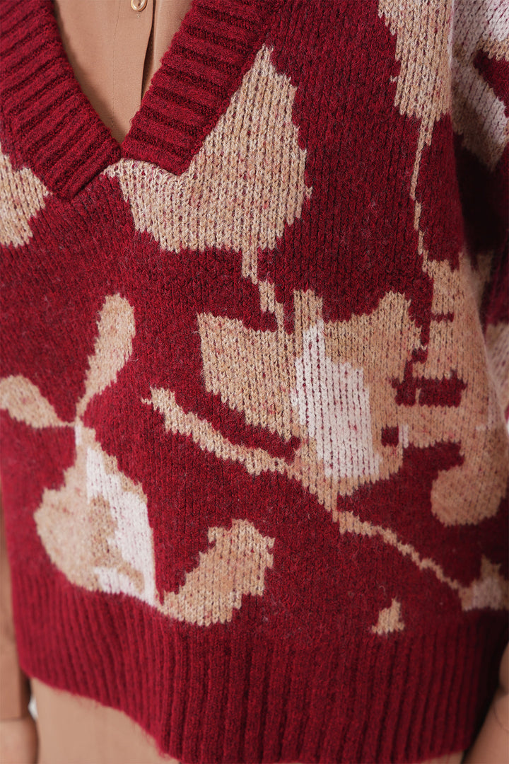 BGD Women Women's Oversized Knit Sweater - Burgundy - Zalău