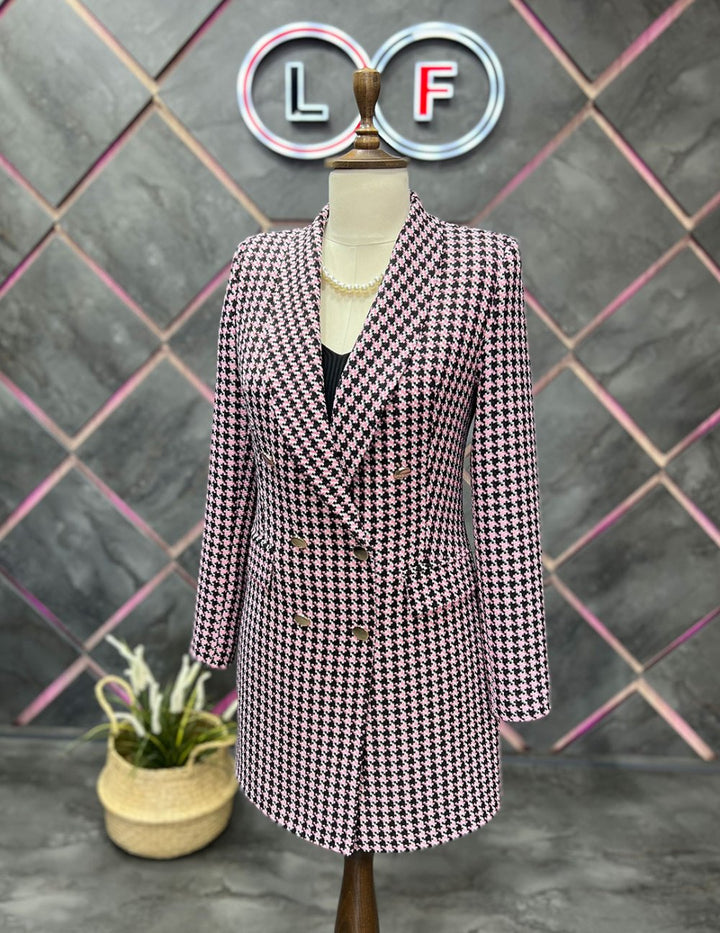 NDL Women Herringbone 6-Button Shawl Collar Women's Jacket Fuchsia - Cheltenham