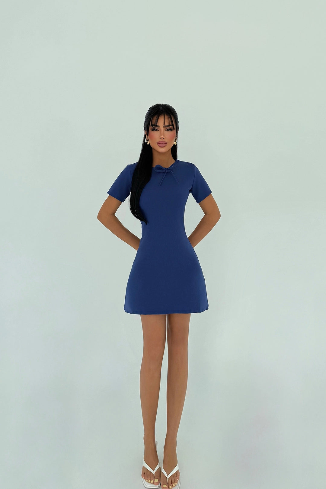 EYY Women Navy Blue Deserae Mini Bow Dress - Cutler Bay