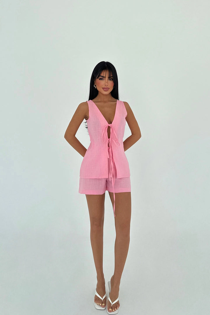 EYY Women Pink Luiza Mini Linen Tie Set - London