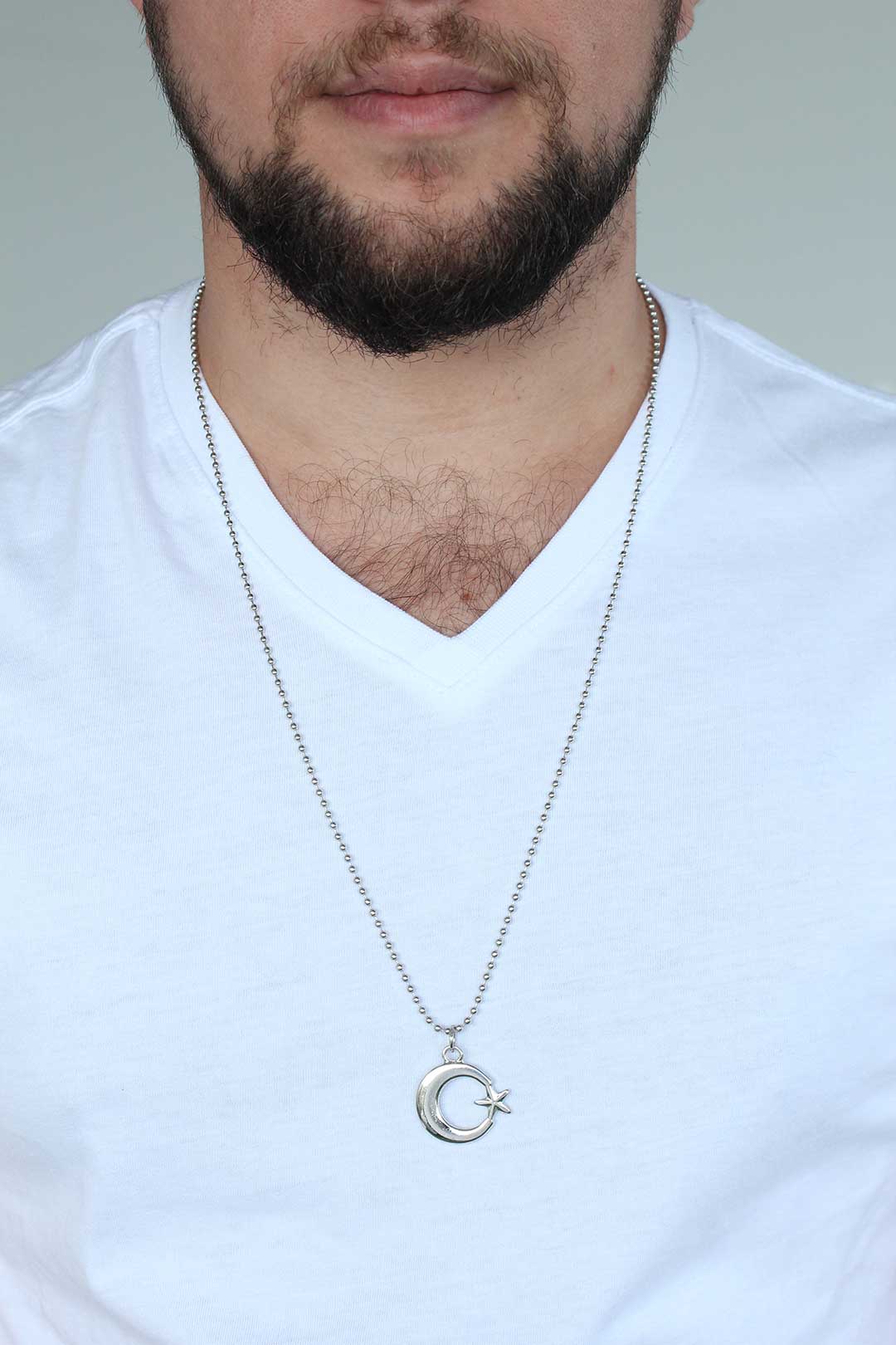 EBJ Silver Color Chrome Plated Non-Tarnish Crescent Star Design Metal Men's Necklace - Cava de’ Tirreni