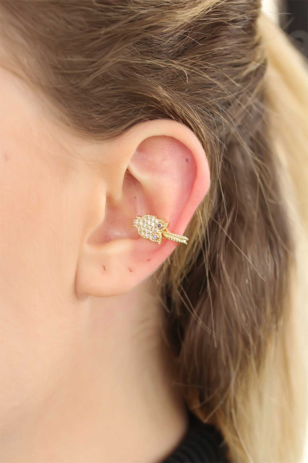 EBJ Gold Color Stone Metal Pierced Cartilage Owl Earring - Columbia