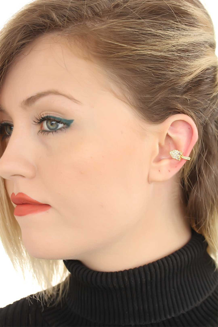 EBJ Gold Color Stone Metal Pierced Cartilage Owl Earring - Columbia