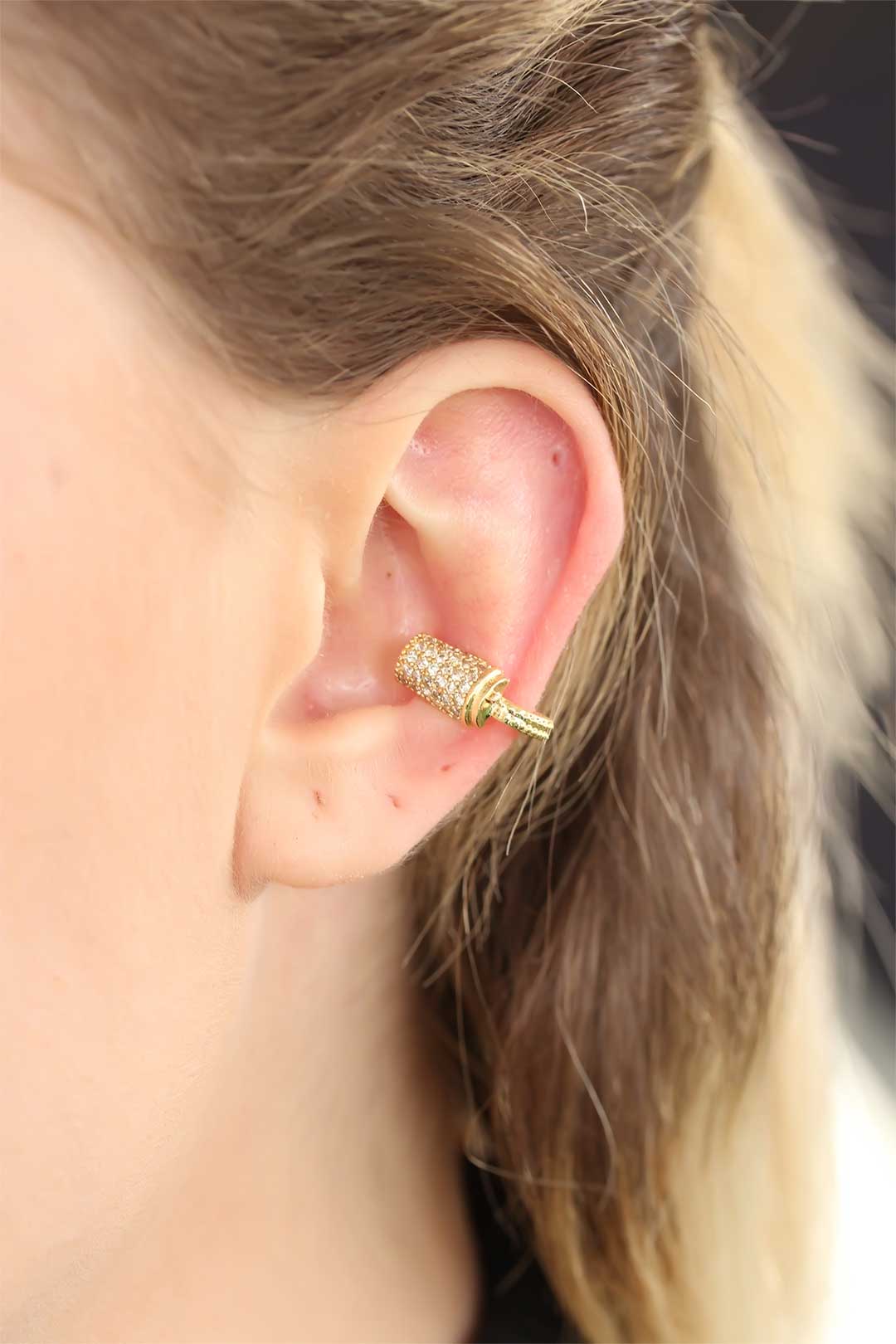 EBJ Stone Gold Color Metal Hoop Earring - Corbeil-Essonnes