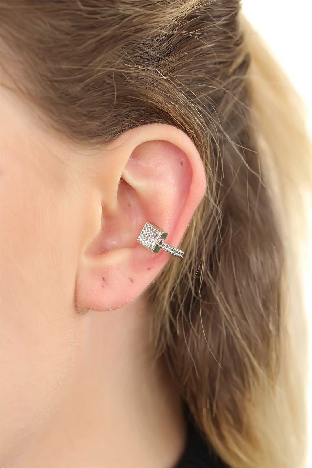 EBJ Stone Silver Color Metal Inlaid Cartilage Earring - Collierville