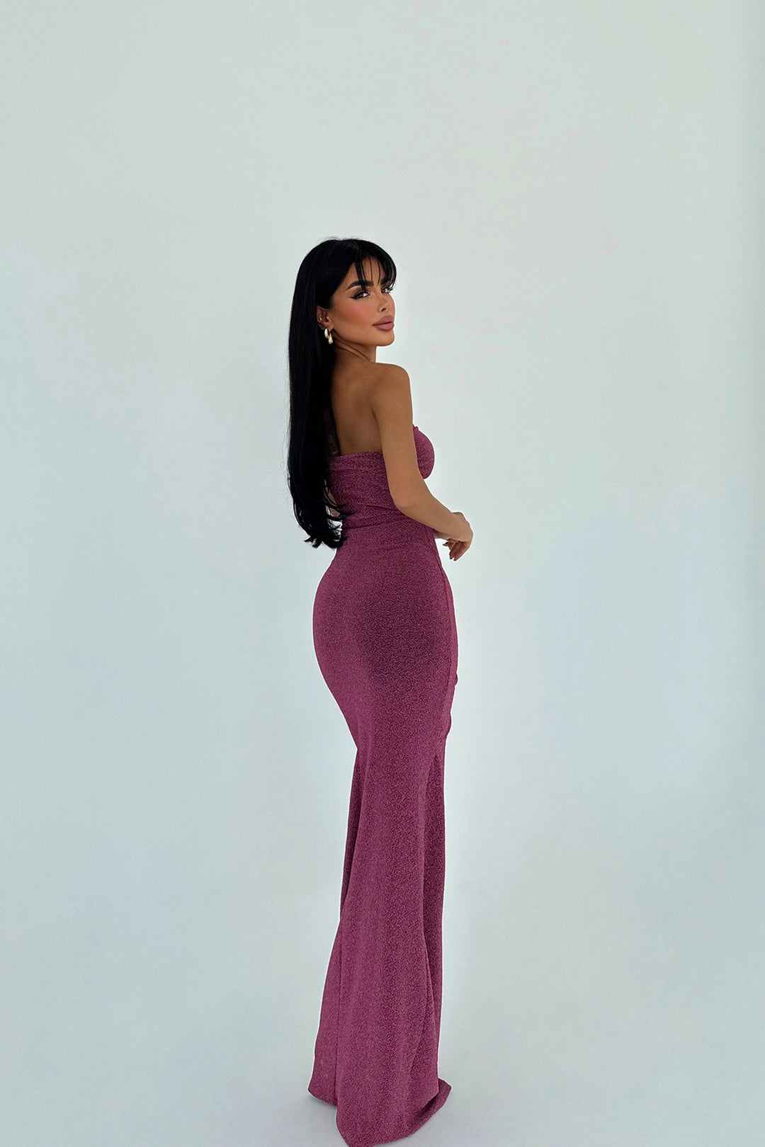 EYY Women Kiraz Mor Gemma Glitter Uzun Elbise - Wakefield