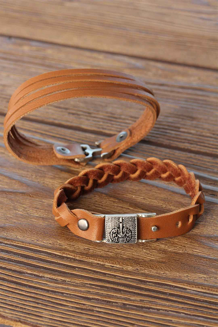EBJ Brown Leather Men's Bracelet with Metal Accessories Combination - Maroúsi