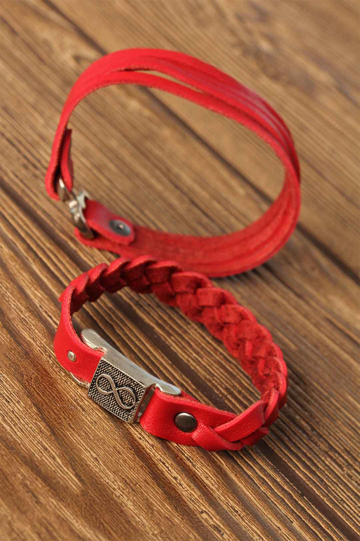 EBJ Patterned Metal Accessorized Red Leather Men's Bracelet Combination - Knoxville