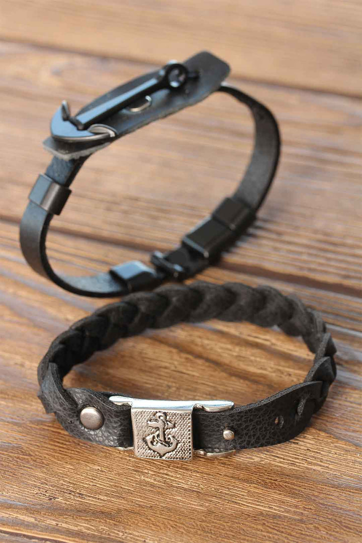 EBJ Deniz Çapalı Black Leather Men's Bracelet Combination - Mentor