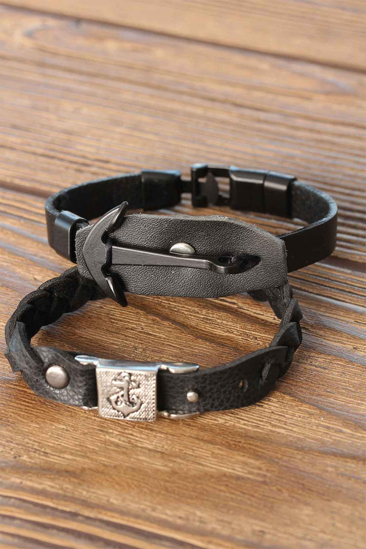 EBJ Deniz Çapalı Black Leather Men's Bracelet Combination - Mentor