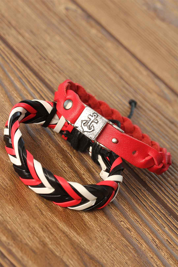 EBJ Black Red Color Leather Men's Bracelet Combination - Surrey