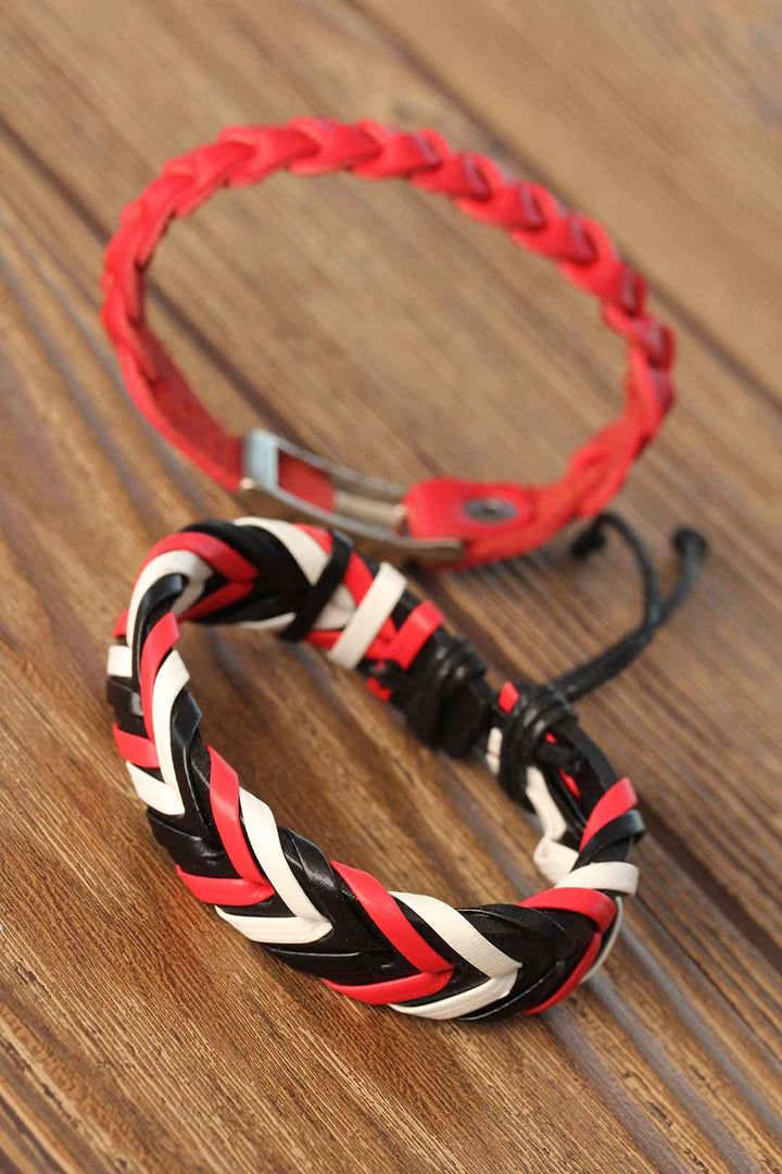 EBJ Black Red Color Leather Men's Bracelet Combination - Surrey