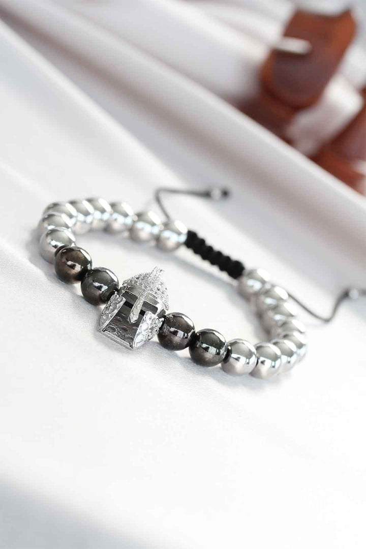 EBJ Scrambled Eggs Helmet Design Silver Color Steel Bead Men's Bracelet - Palm Springs