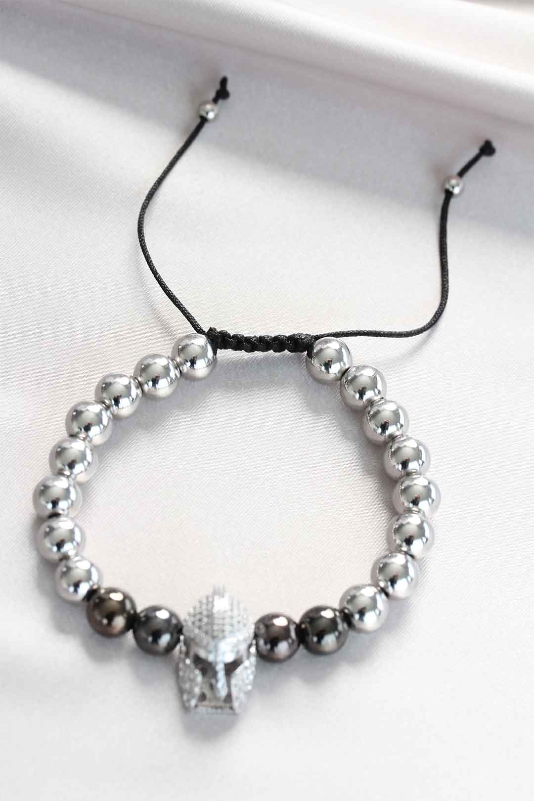 EBJ Scrambled Eggs Helmet Design Silver Color Steel Bead Men's Bracelet - Palm Springs