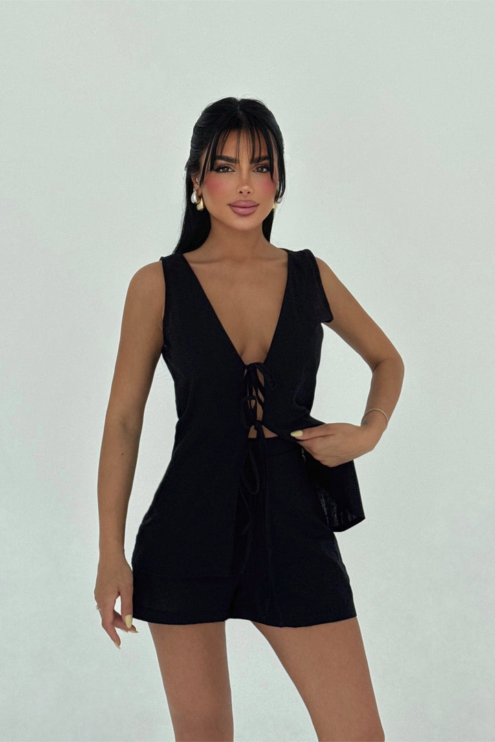 EYY Women Black Tied Shorts Set - Pensacola