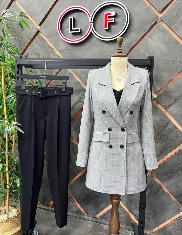 NDL Women 6 Button Plaid Women's Suit Black - Teijlingen