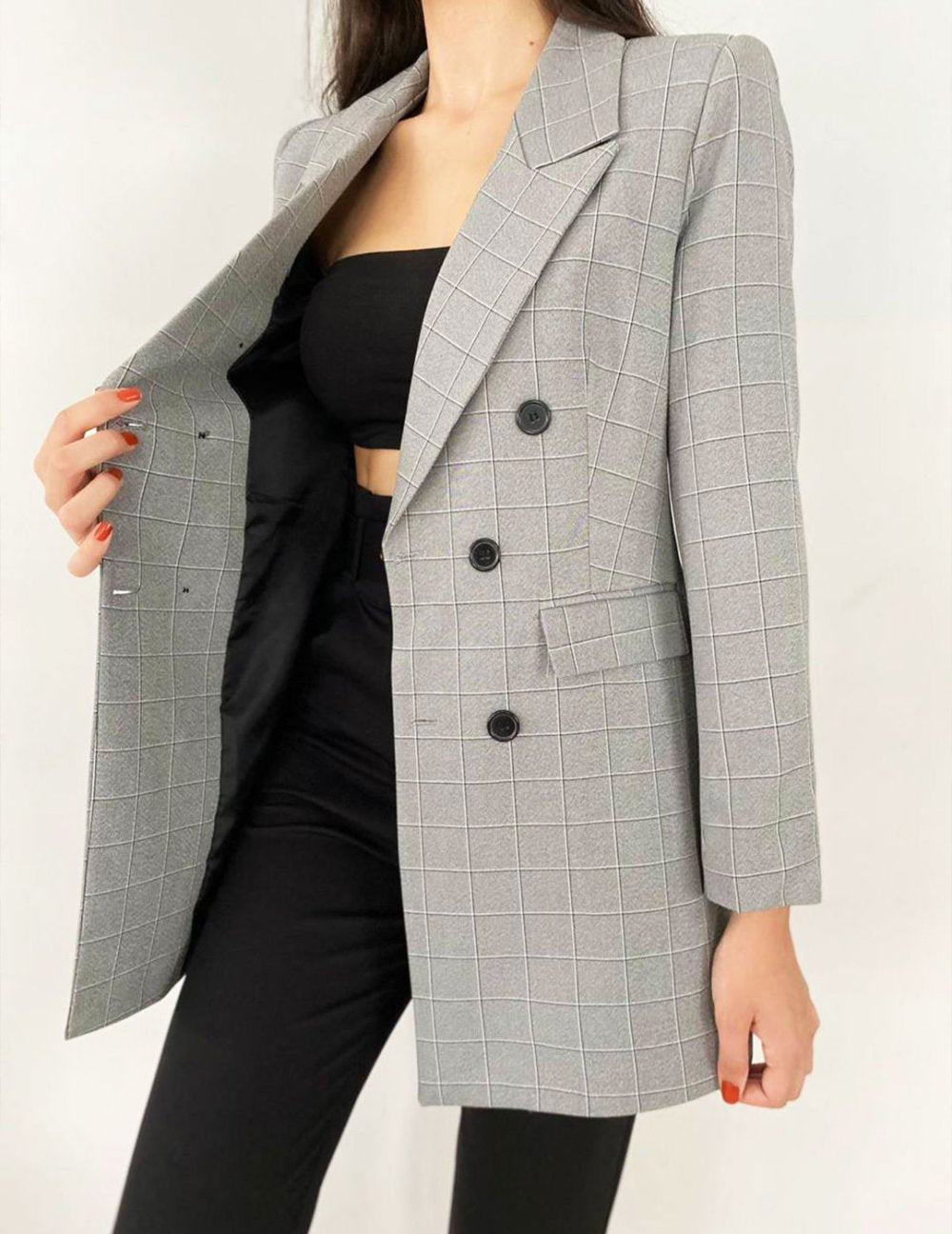 NDL Women 6 Button Plaid Women's Suit Black - Teijlingen