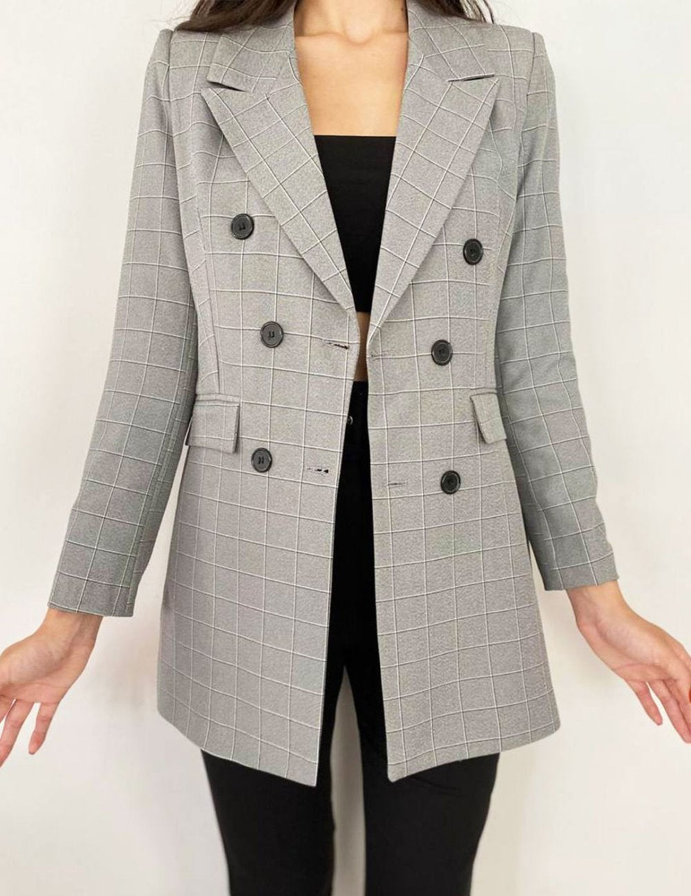 NDL Women 6 Button Plaid Women's Suit Black - Teijlingen