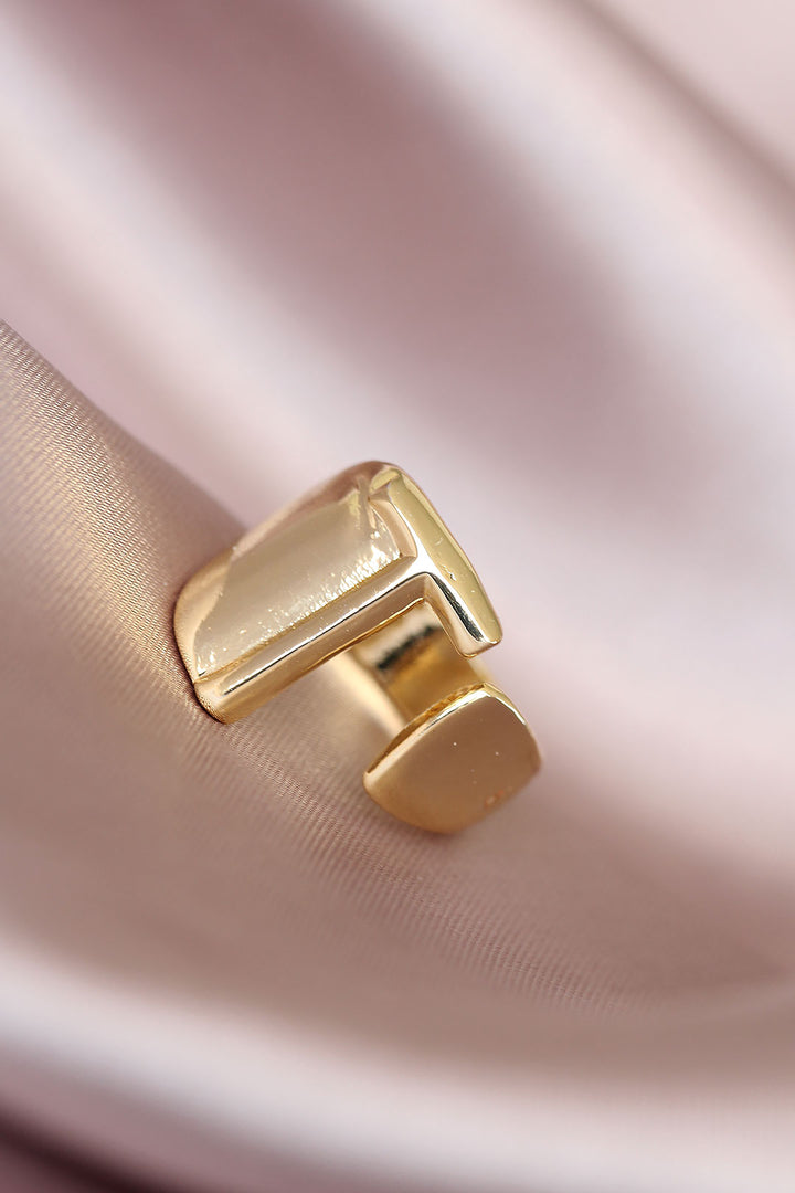 EBJ T Letter Gold Color Adjustable Metal Women's Ring - Pacifica