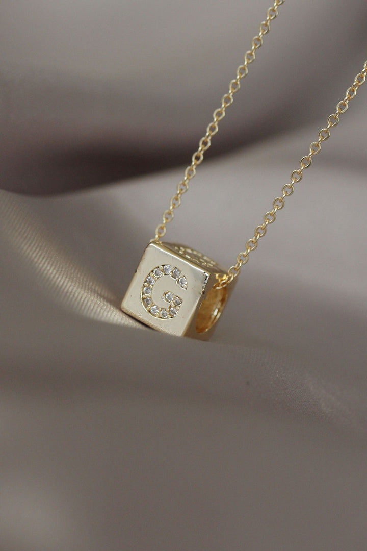 EBJ Gold Color Zircon Stone Cube Model G Initial Necklace - Scarborough